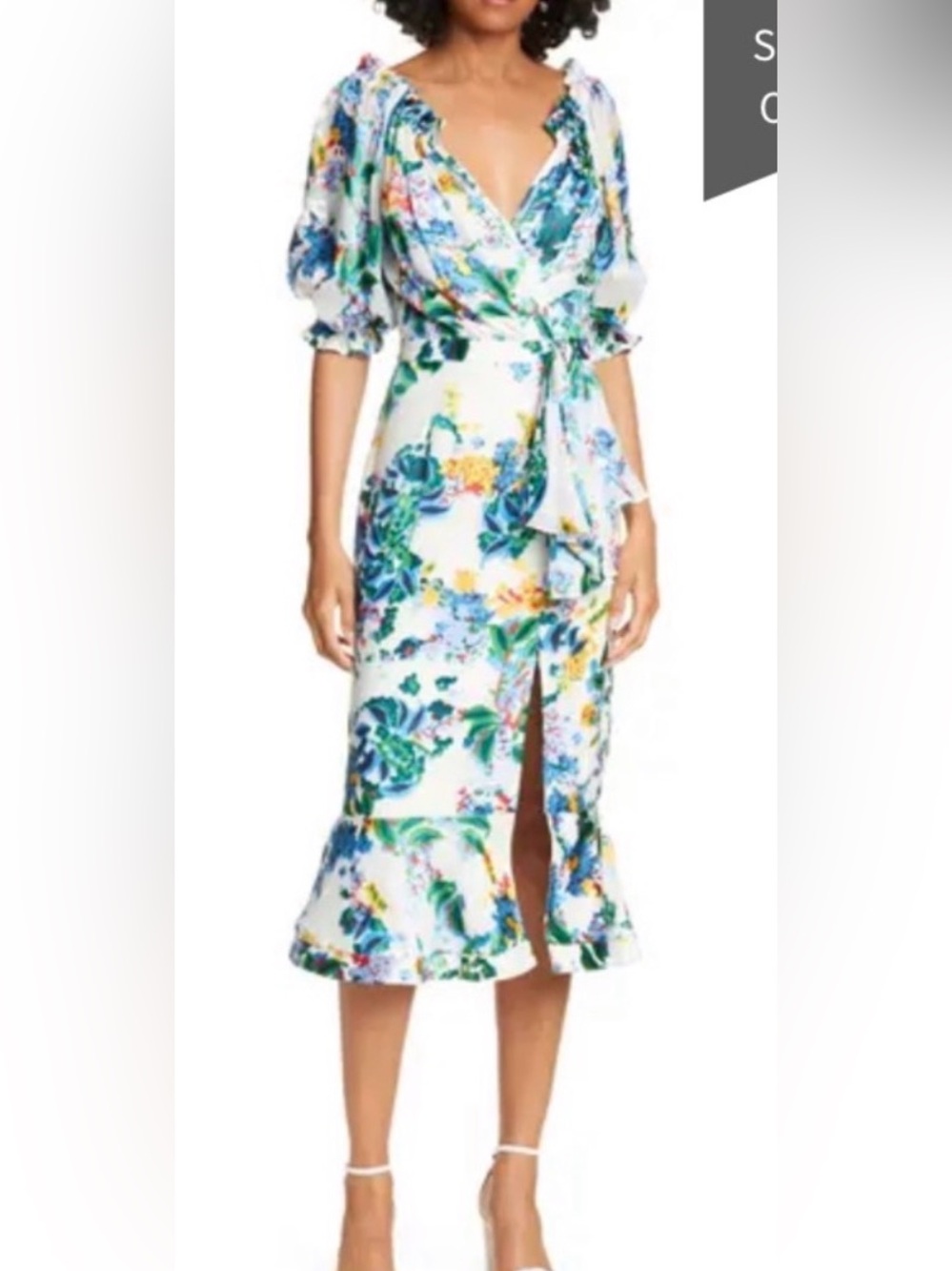 SALONI Floral Wrap Maxi Dress in Ivory with Blue, Green and Yellow Print